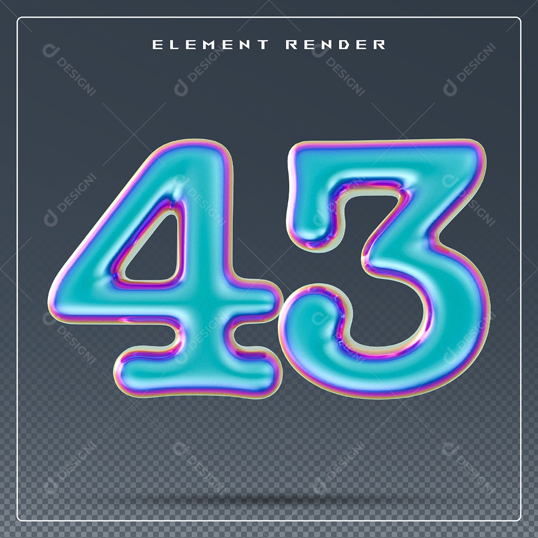 Elemento 3D Número 43 Azul para Composição PSD