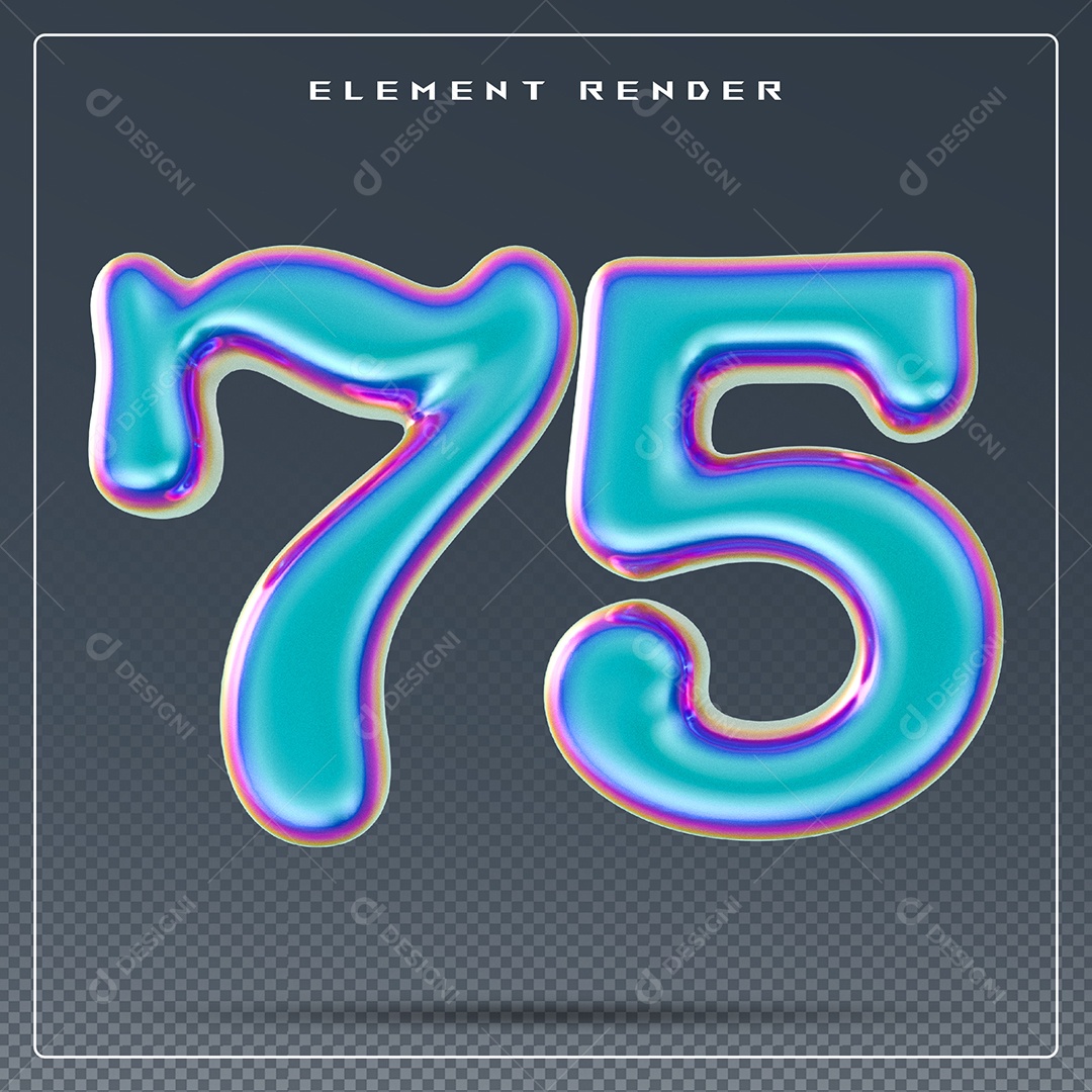 Elemento 3D Número 75 Azul para Composição PSD