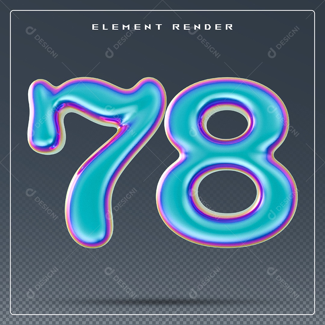 Elemento 3D Número 78 Azul para Composição PSD