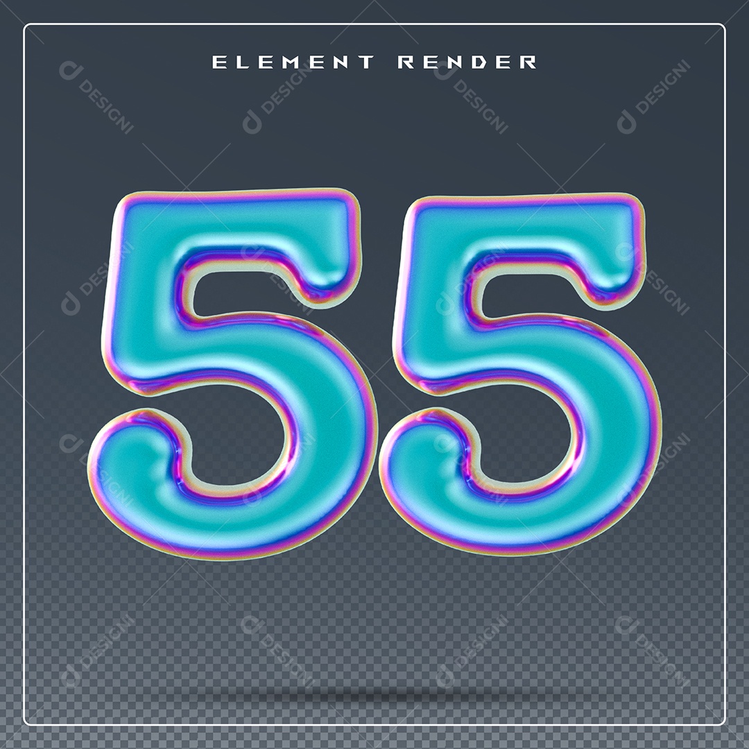 Elemento 3D Número 55 Azul para Composição PSD