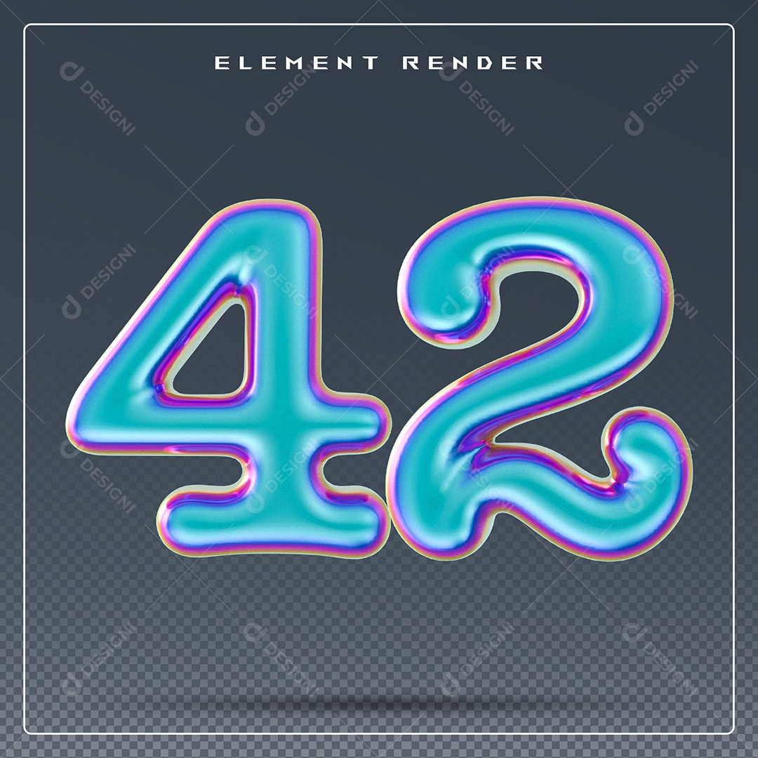 Elemento 3D Número 42 Azul para Composição PSD