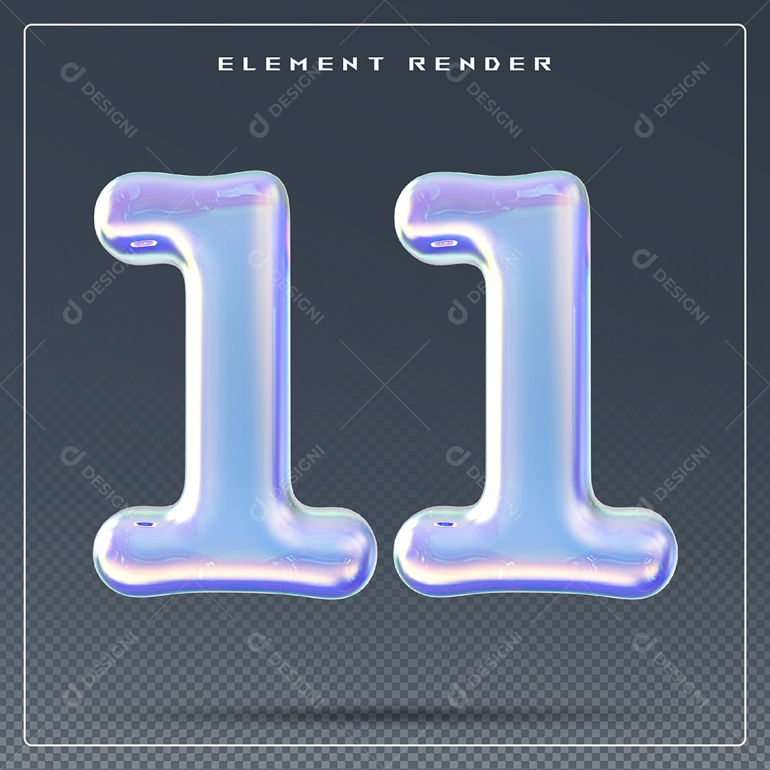 Elemento 3D Número 11 Azul para Composição PSD