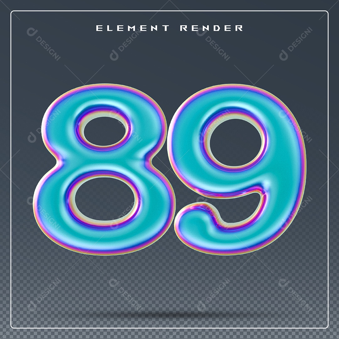 Elemento 3D Número 89 Azul para Composição PSD