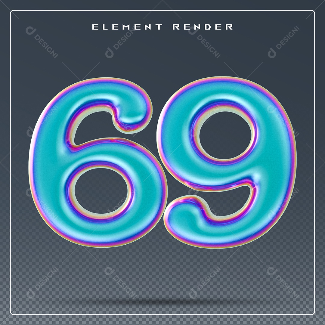 Elemento 3D Número 69 Azul para Composição PSD