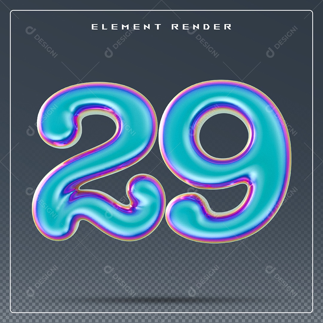Elemento 3D Número 29 Azul para Composição PSD