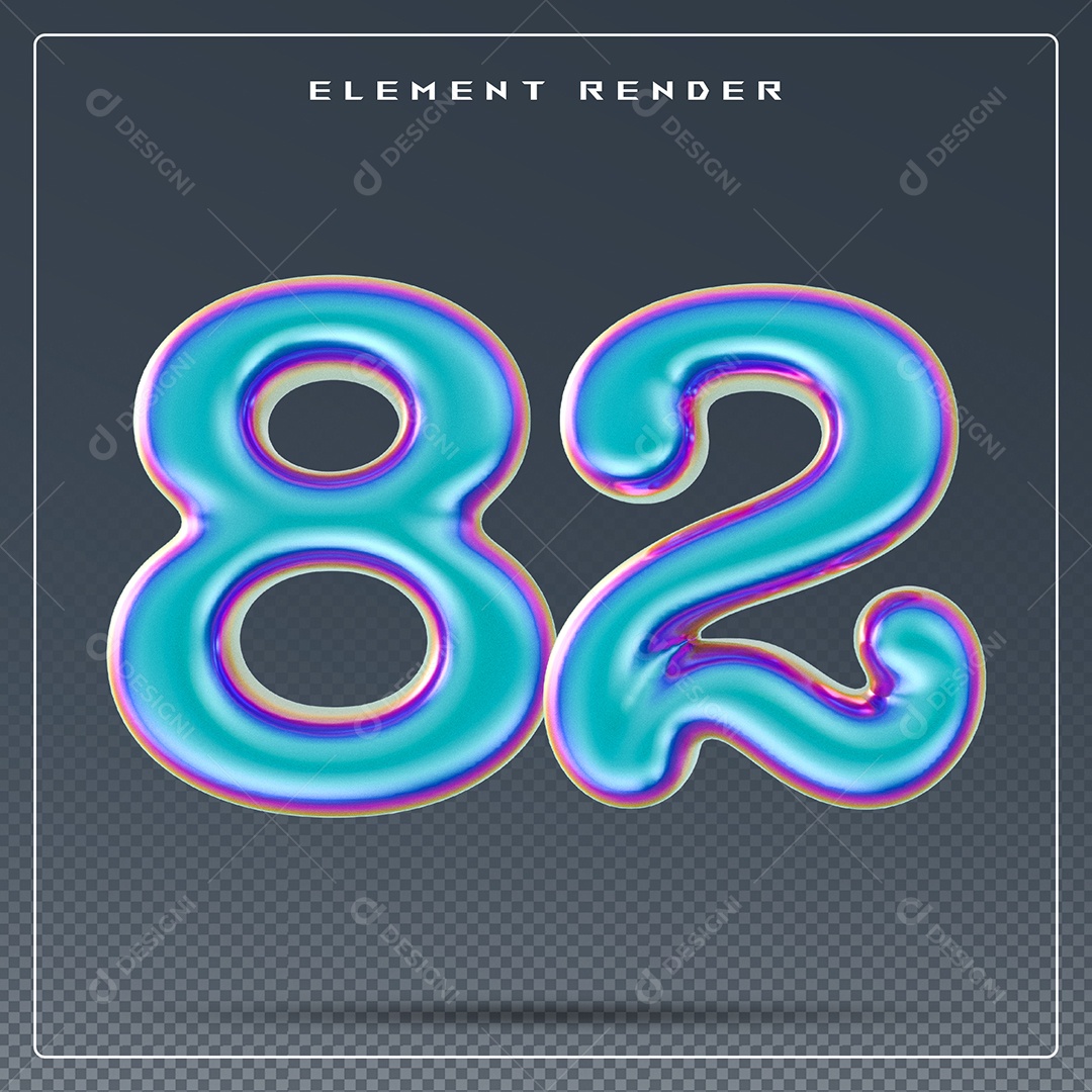 Elemento 3D Número 82 Azul para Composição PSD