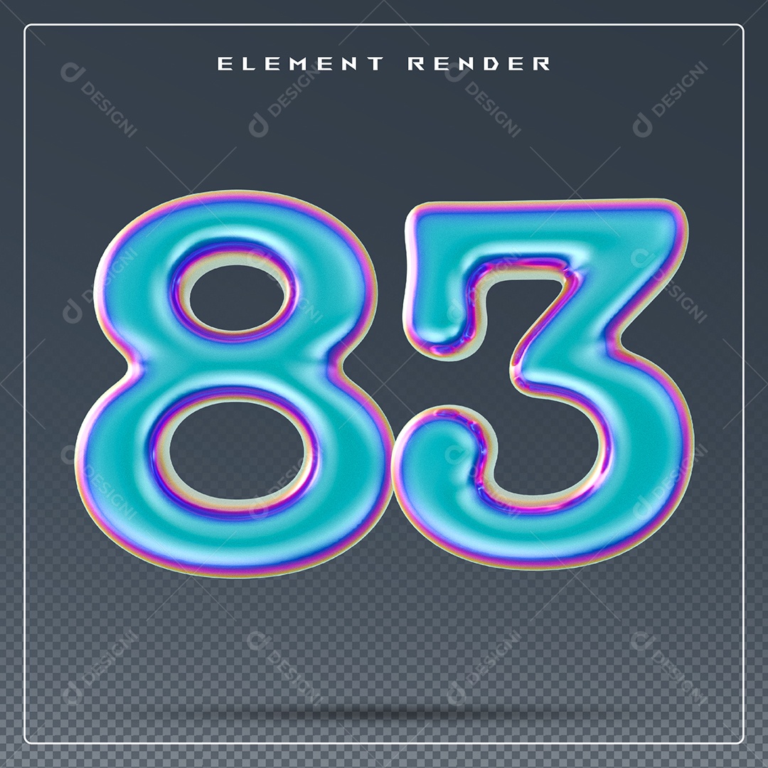 Elemento 3D Número 83 Azul para Composição PSD