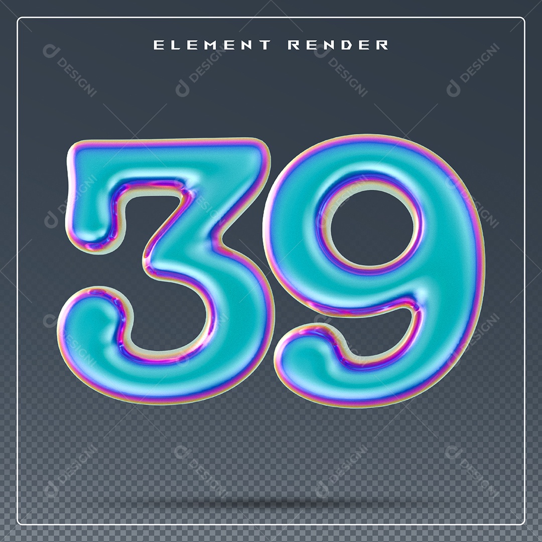 Elemento 3D Número 39 Azul para Composição PSD