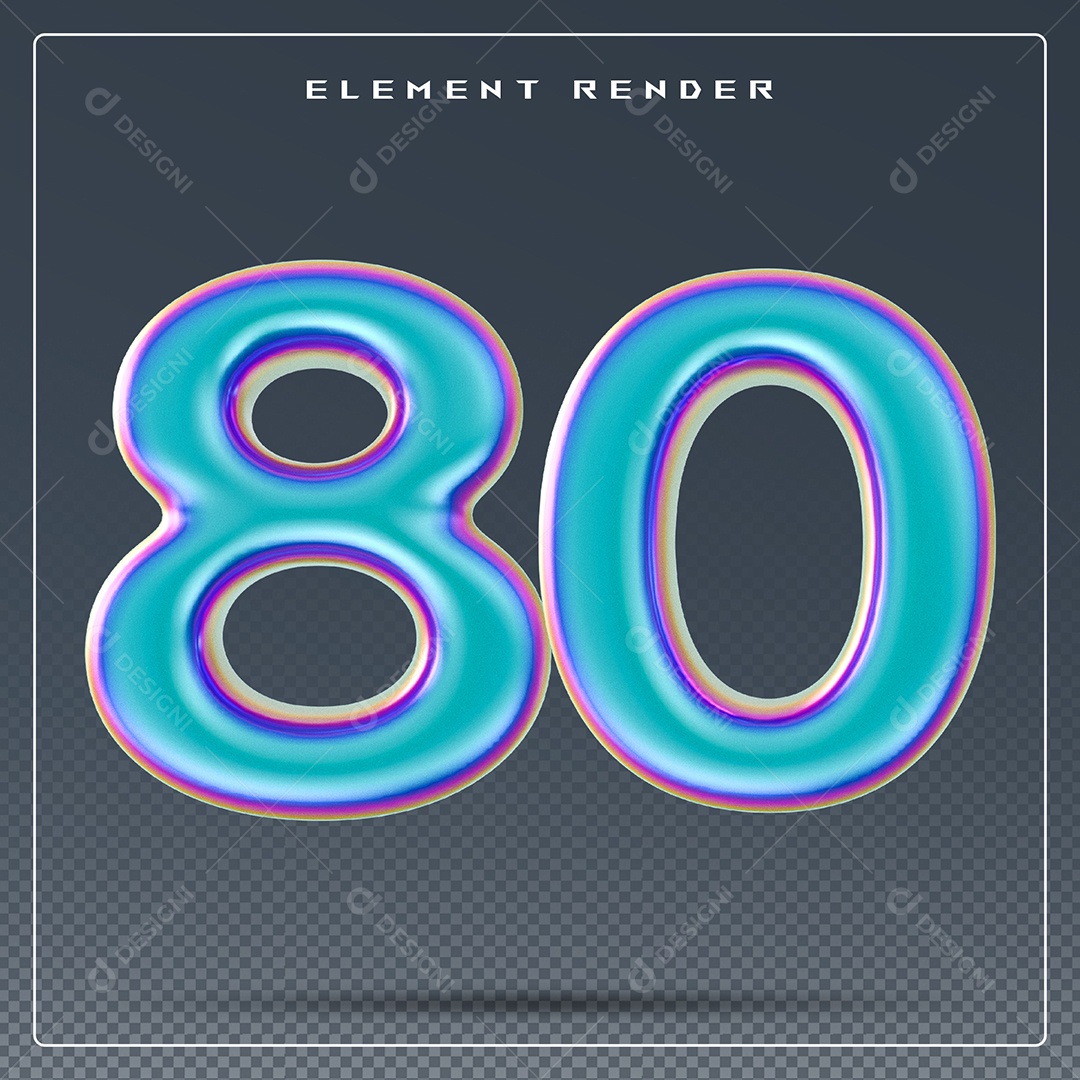 Elemento 3D Número 80 Azul para Composição PSD