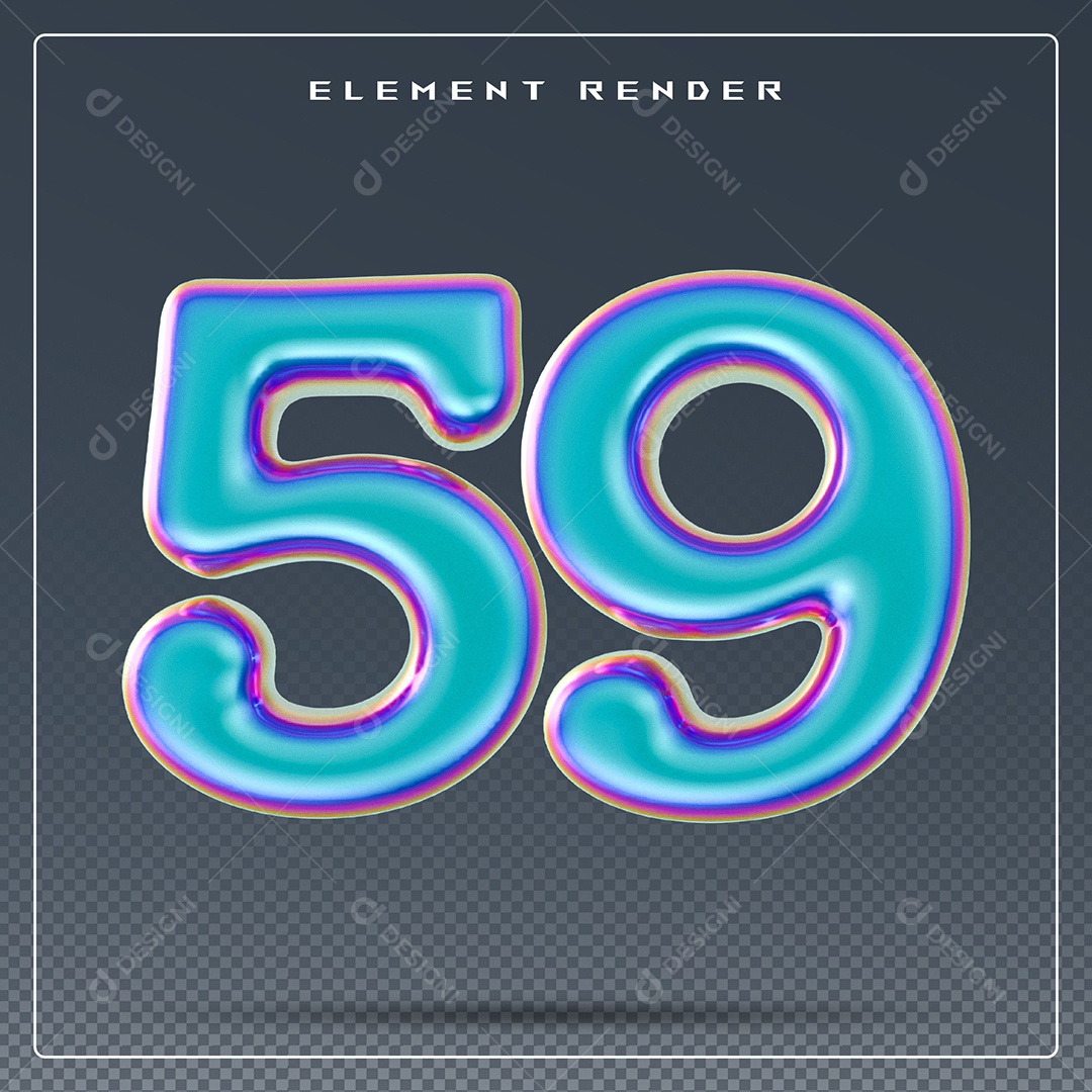 Elemento 3D Número 59 Azul para Composição PSD
