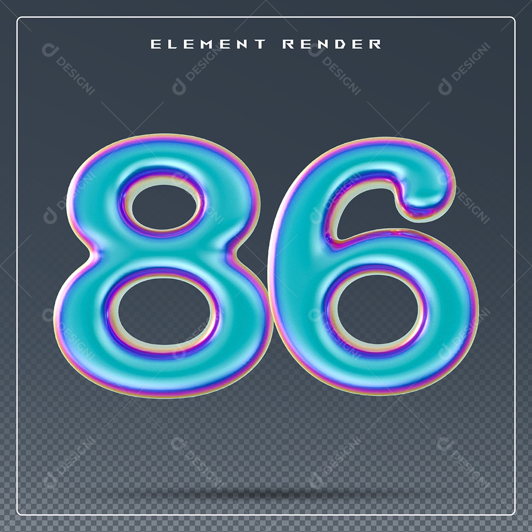 Elemento 3D Número 86 Azul para Composição PSD