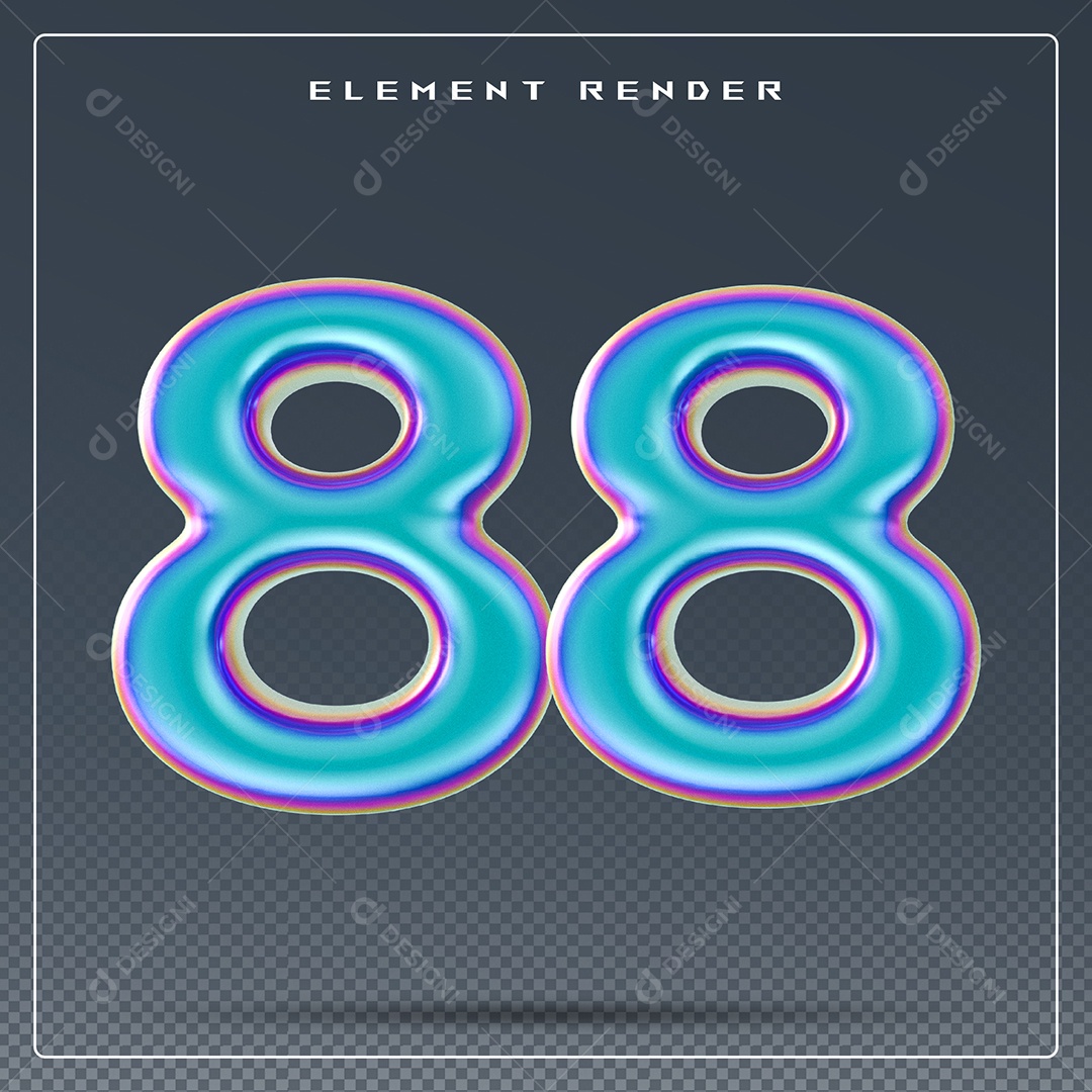 Elemento 3D Número 88 Azul para Composição PSD