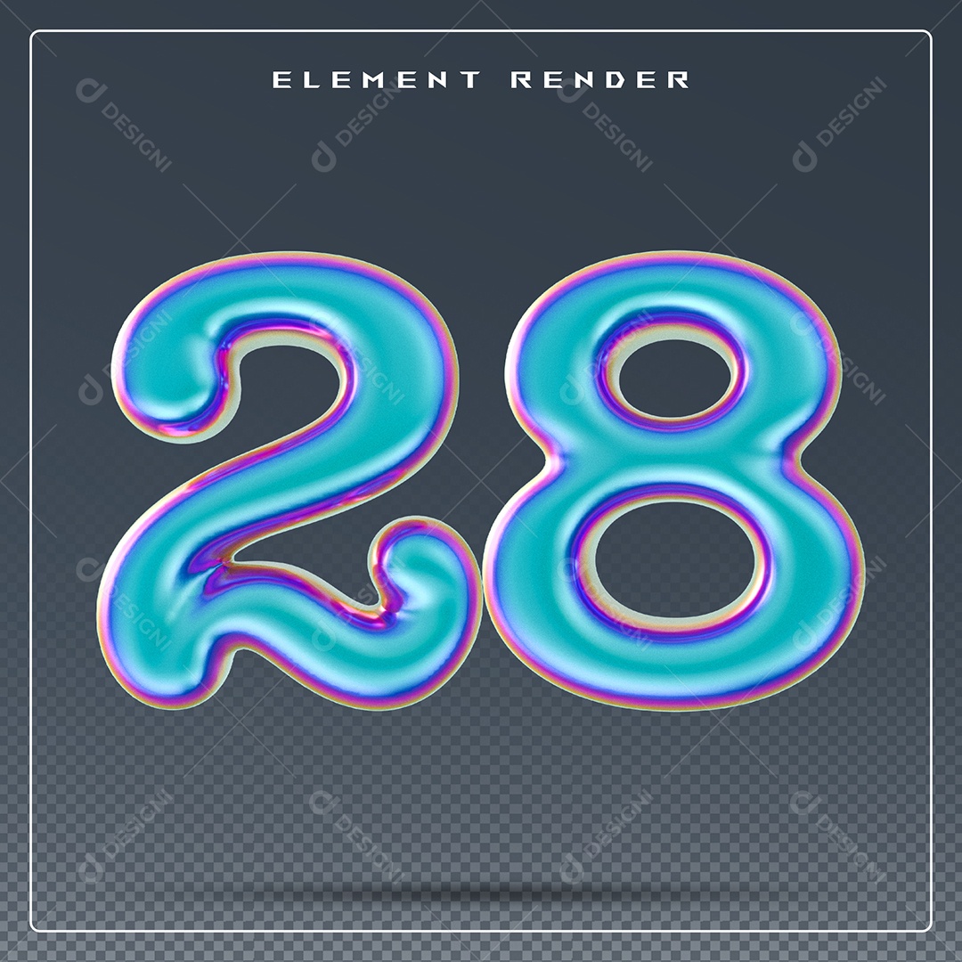Elemento 3D Número 28 Azul para Composição PSD