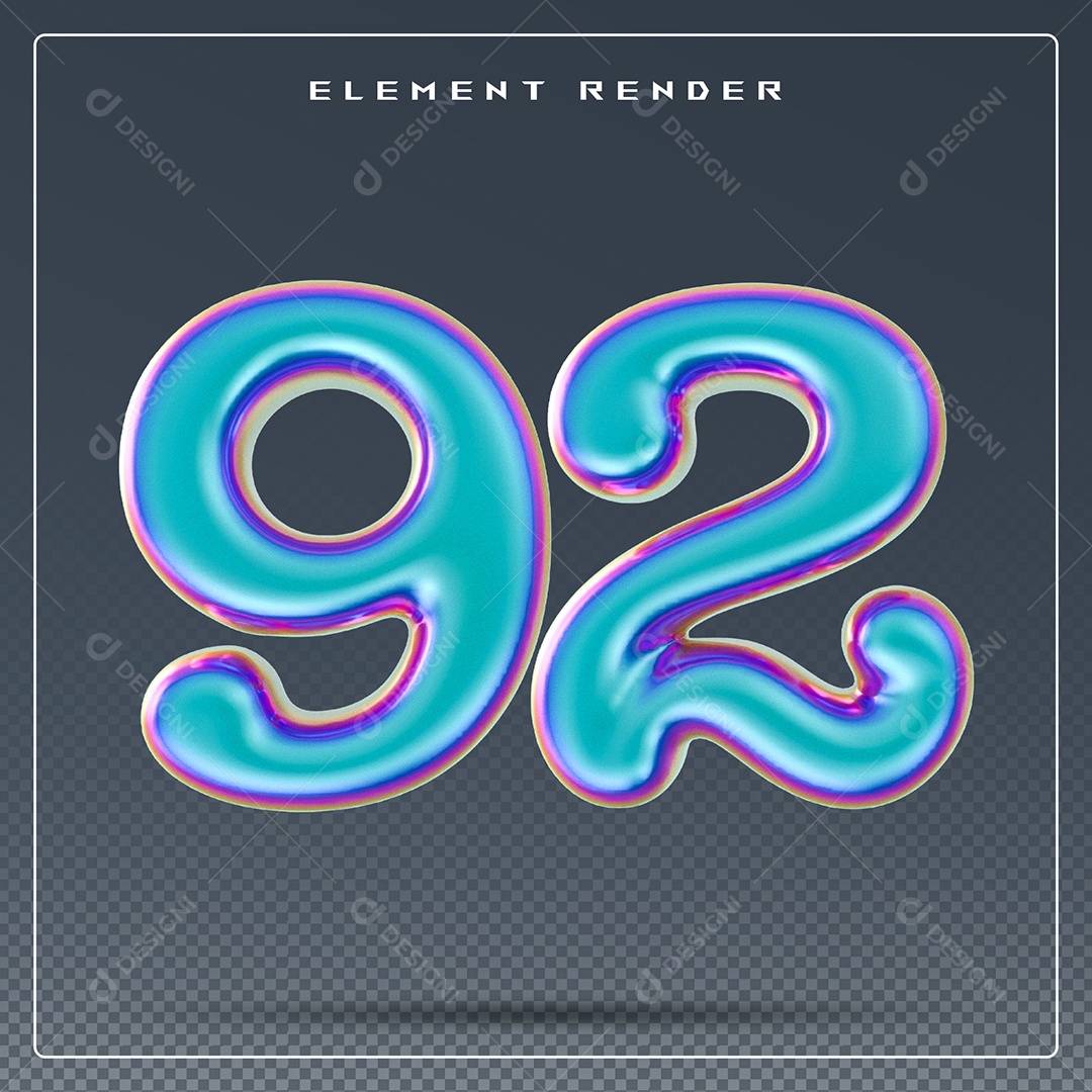 Elemento 3D Número 92 Azul para Composição PSD