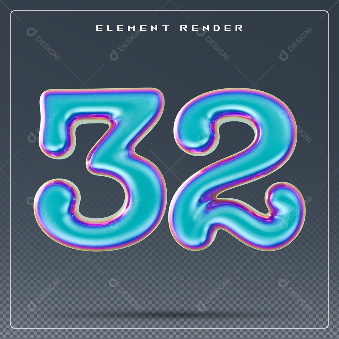 Elemento 3D Número 32 Azul para Composição PSD