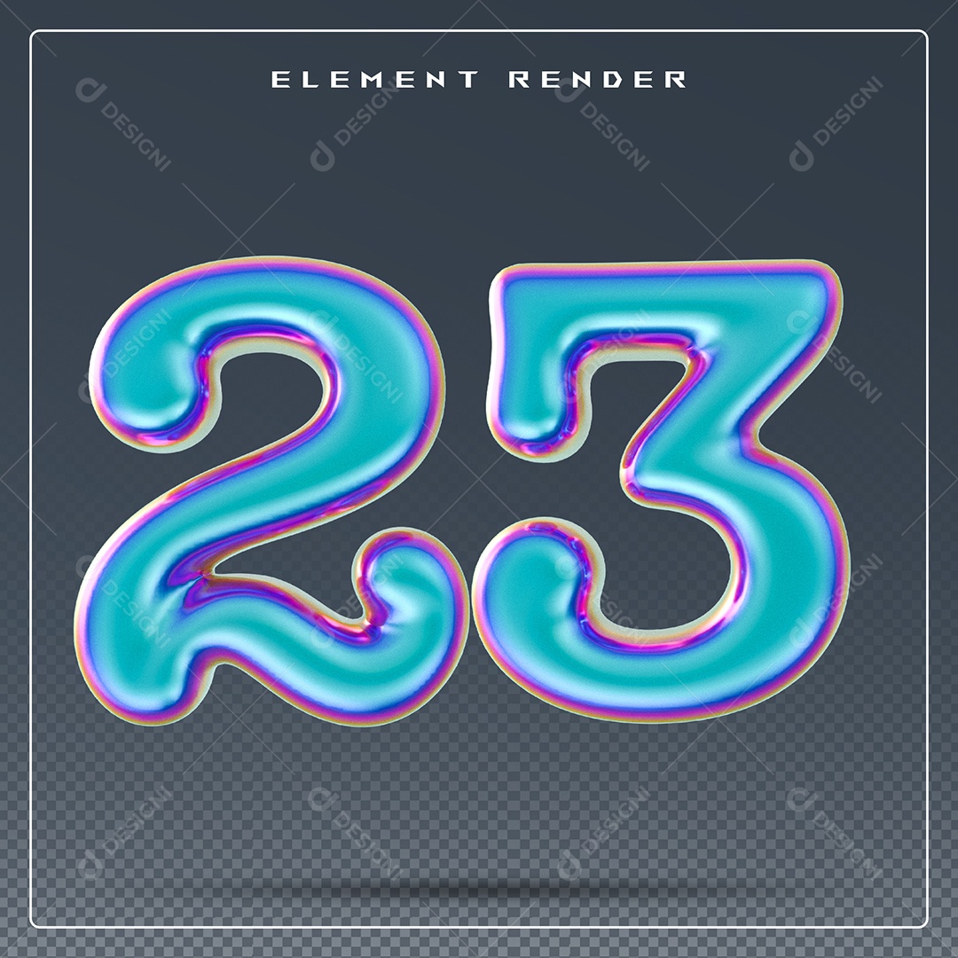 Elemento 3D Número 23 Azul para Composição PSD