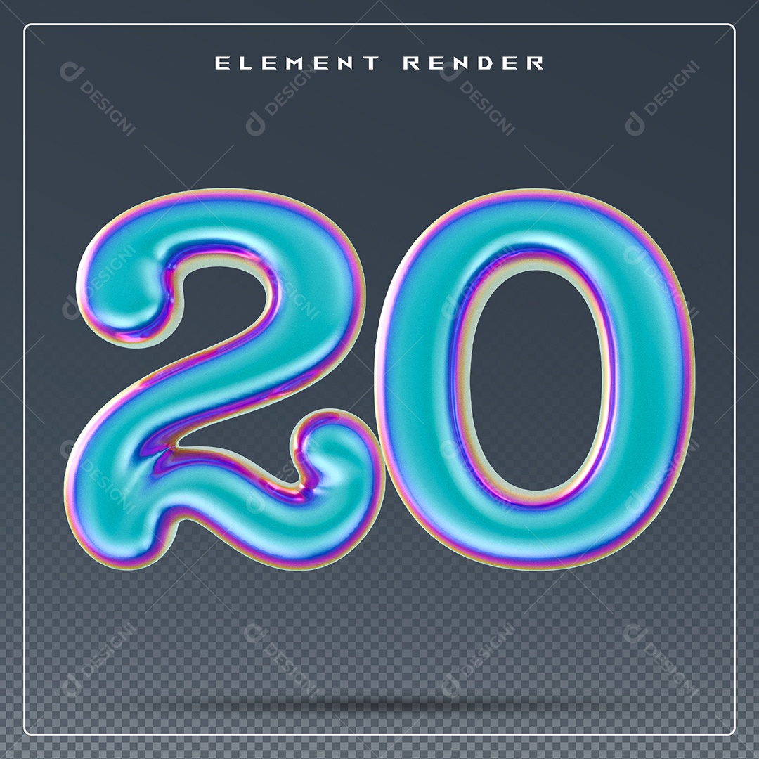 Elemento 3D Número 20 Azul para Composição PSD