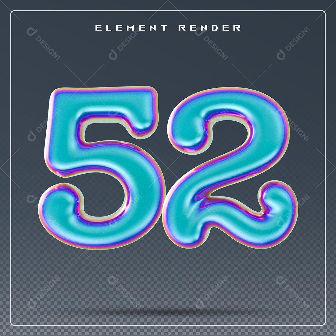 Elemento 3D Número 52 Azul para Composição PSD