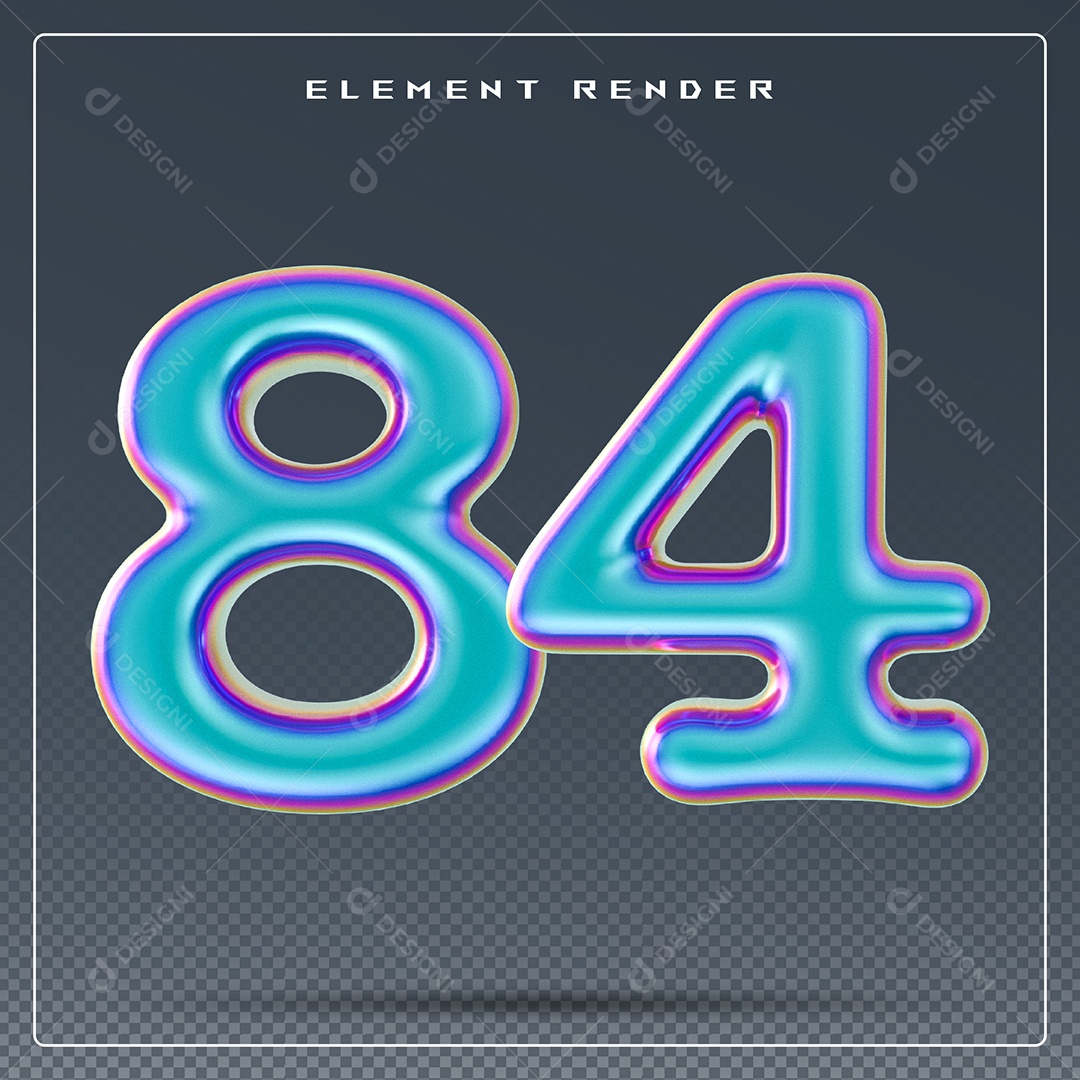Elemento 3D Número 84 Azul para Composição PSD