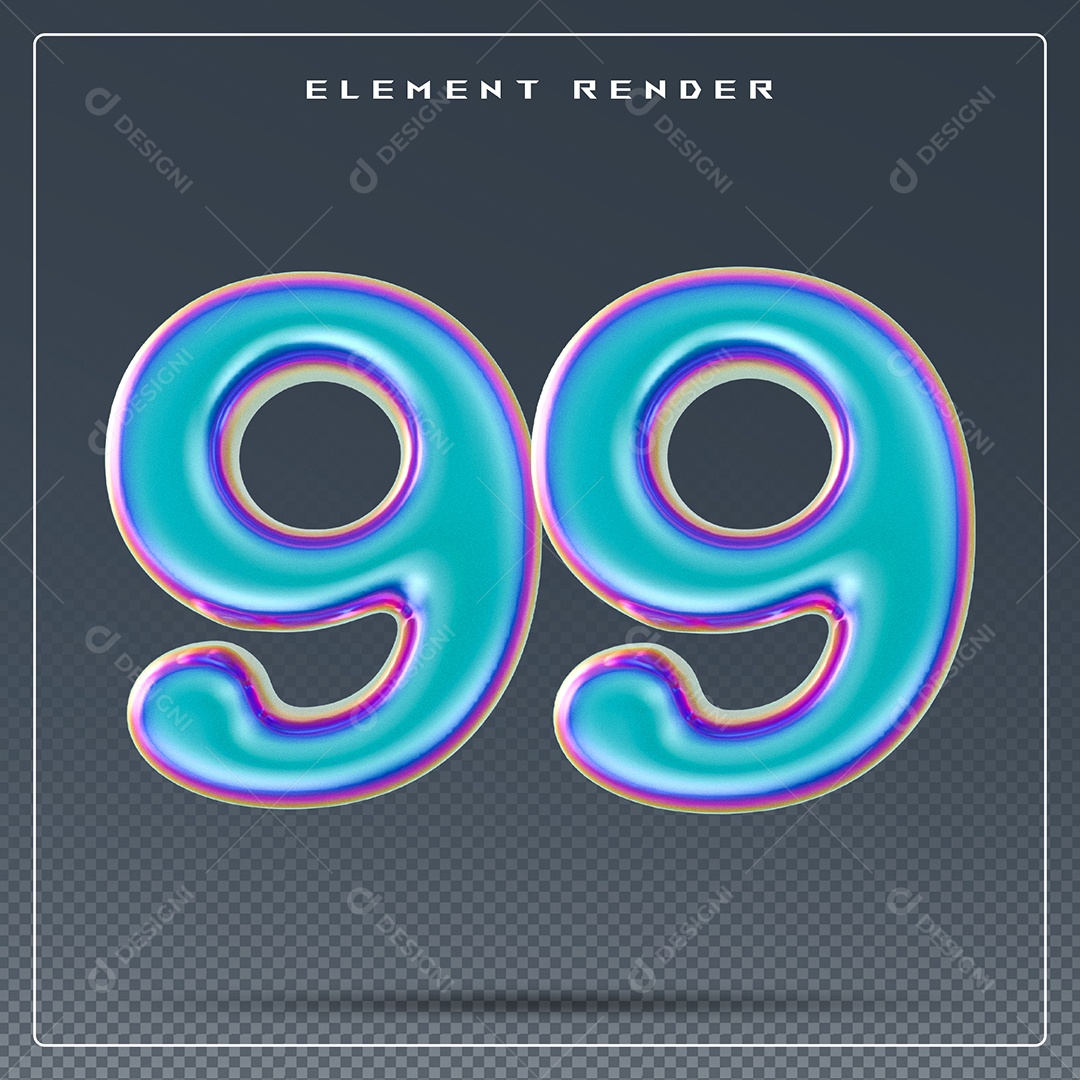 Elemento 3D Número 99 Azul para Composição PSD