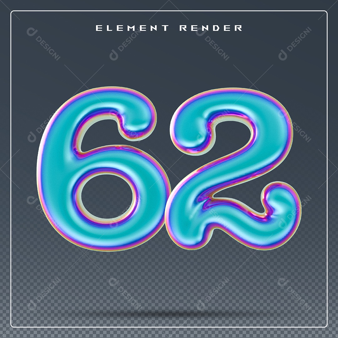 Elemento 3D Número 62 Azul para Composição PSD