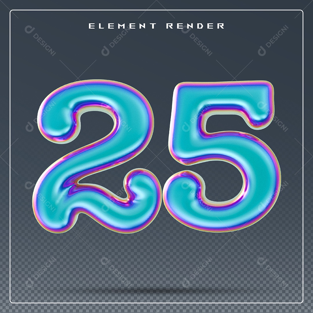 Elemento 3D Número 25 Azul para Composição PSD