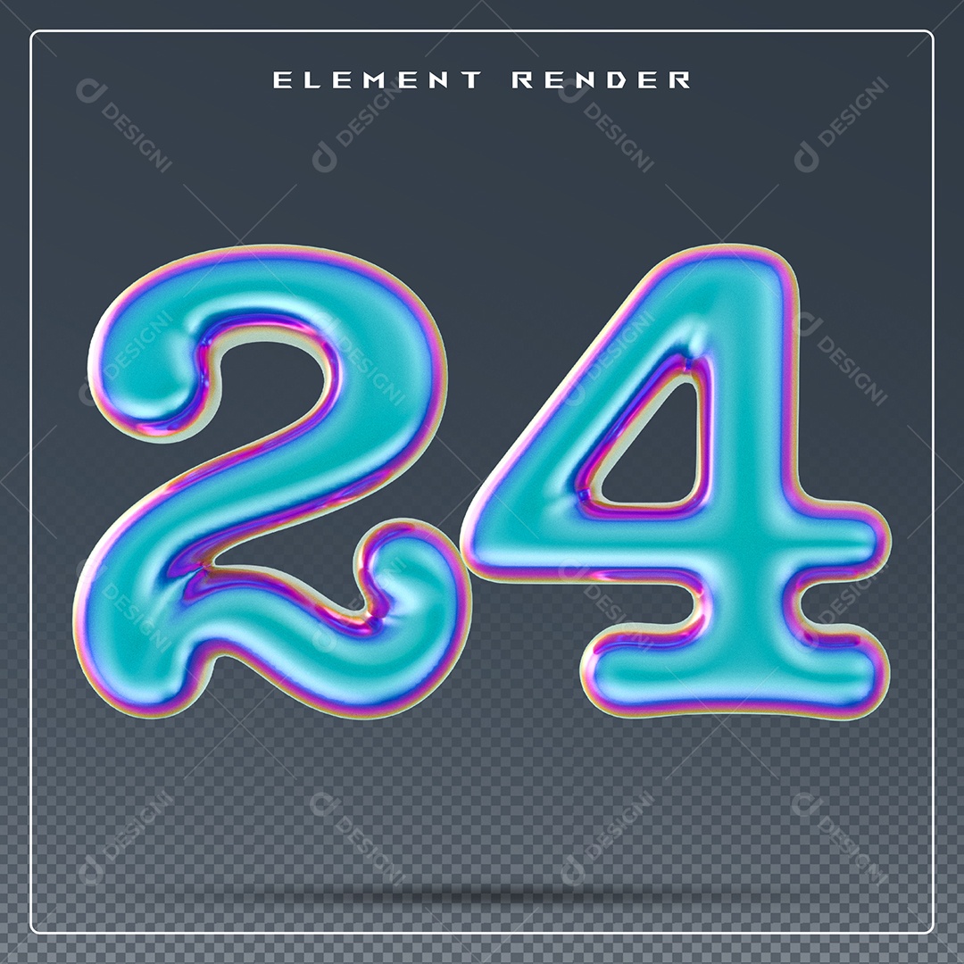Elemento 3D Número 24 Azul para Composição PSD