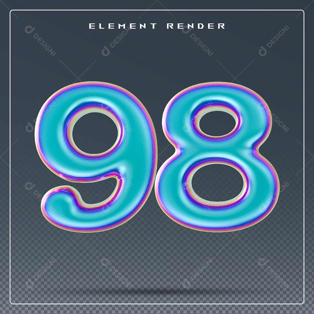 Elemento 3D Número 98 Azul para Composição PSD