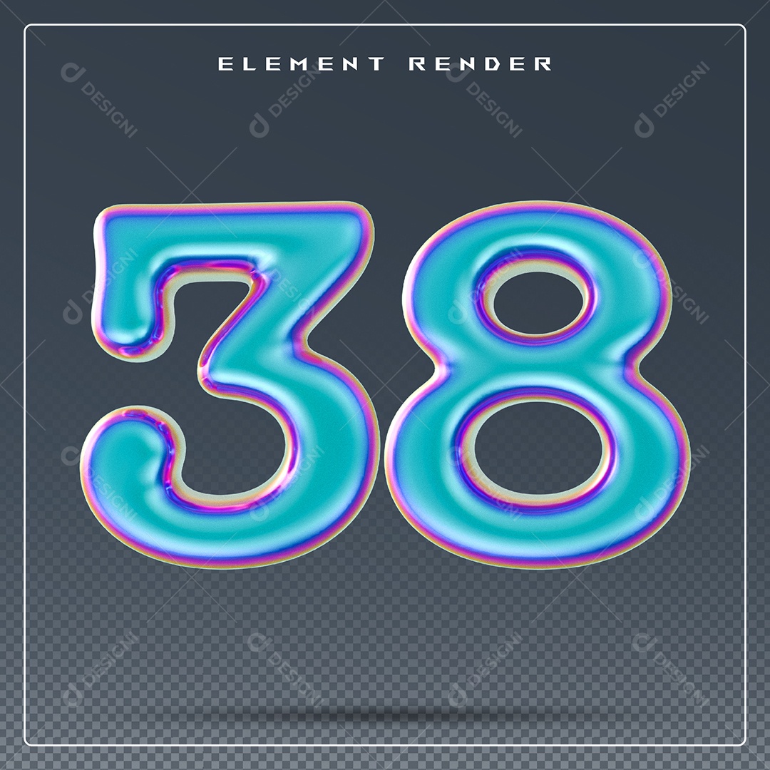 Elemento 3D Número 38 Azul para Composição PSD