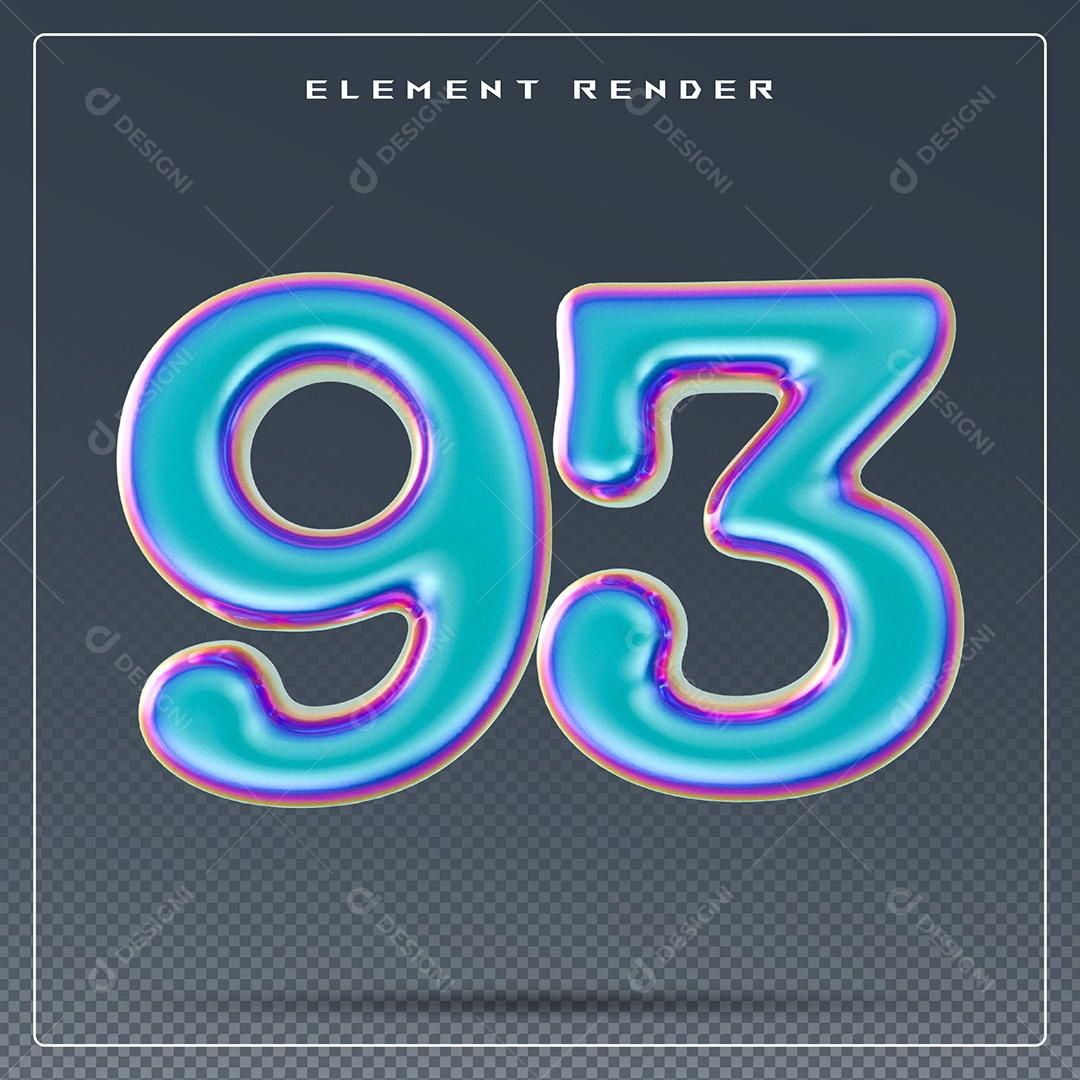 Elemento 3D Número 93 Azul para Composição PSD