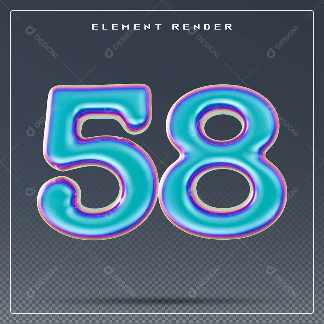 Elemento 3D Número 58 Azul para Composição PSD