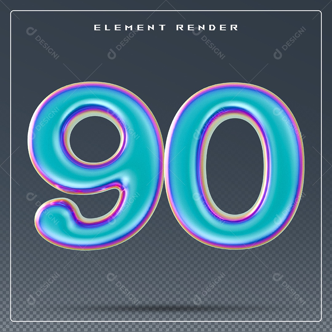 Elemento 3D Número 90 Azul para Composição PSD