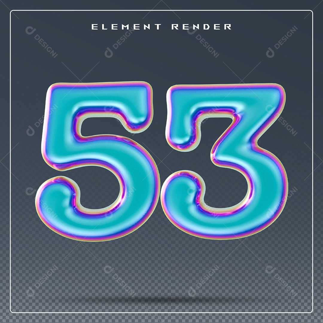 Elemento 3D Número 53 Azul para Composição PSD