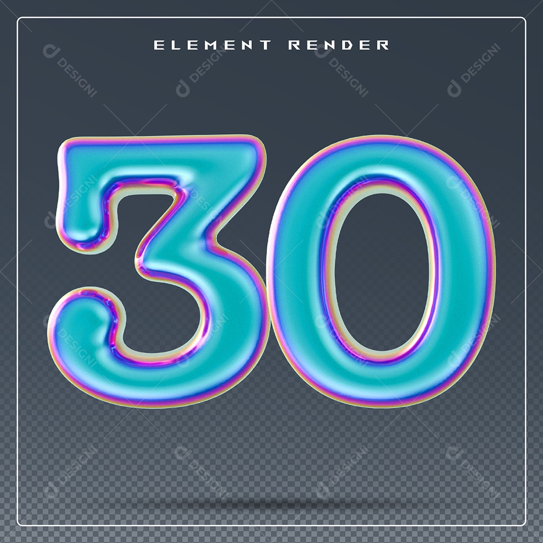 Elemento 3D Número 30 Azul para Composição PSD