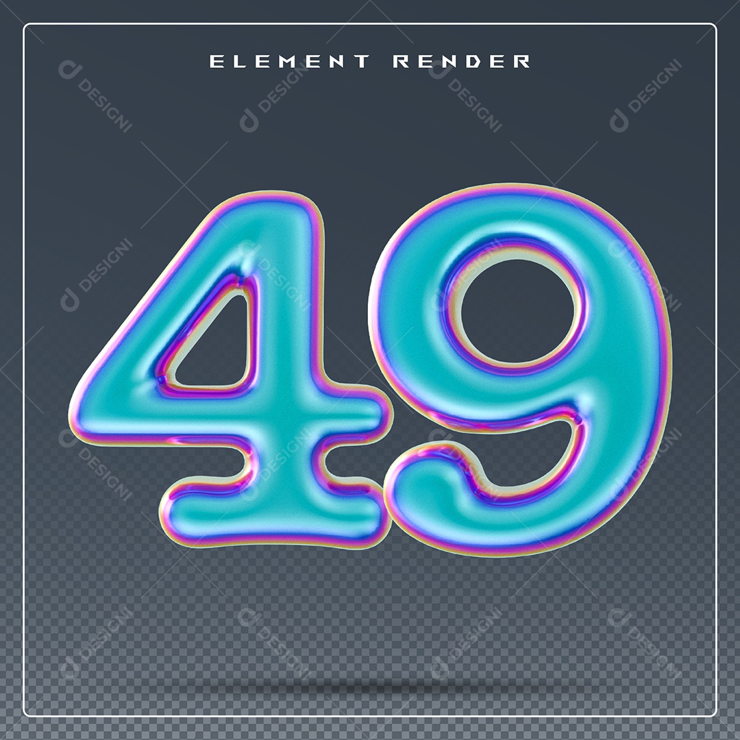 Elemento 3D Número 49 Azul para Composição PSD