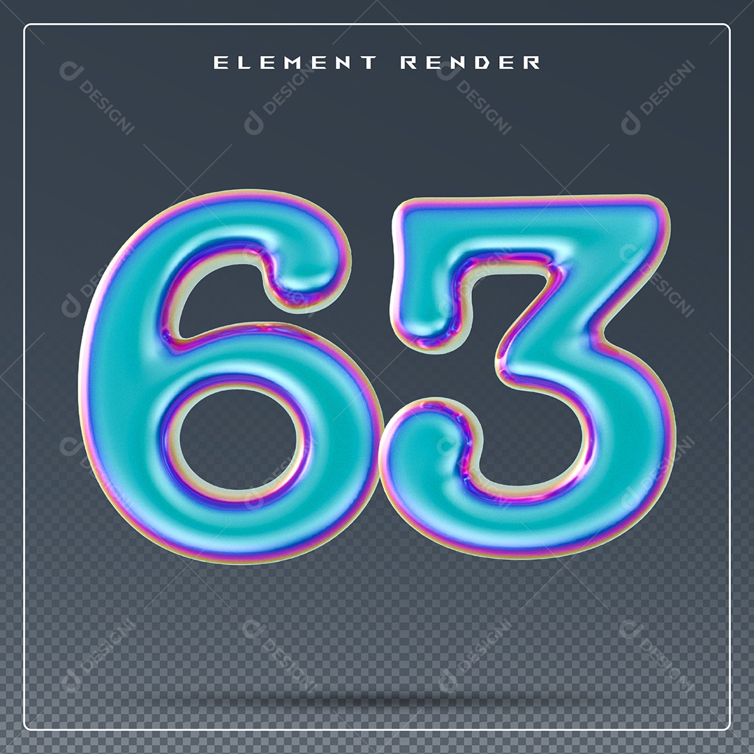 Elemento 3D Número 63 Azul para Composição PSD