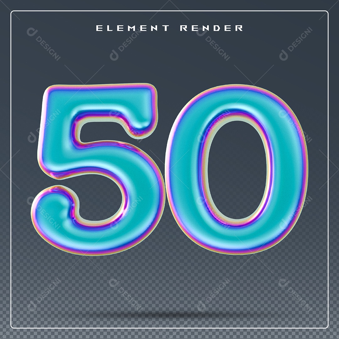 Elemento 3D Número 50 Azul para Composição PSD