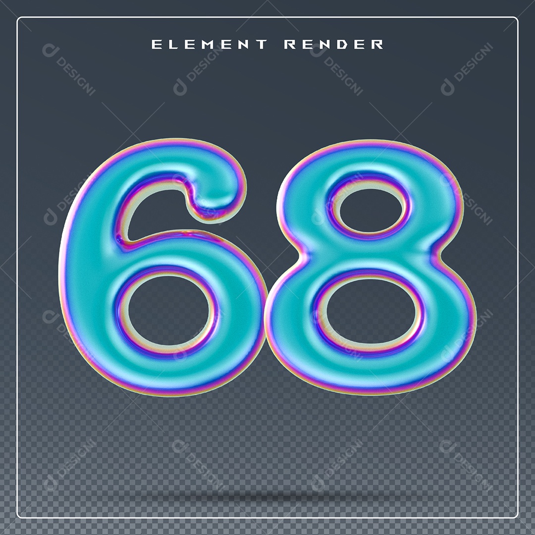 Elemento 3D Número 68 Azul para Composição PSD