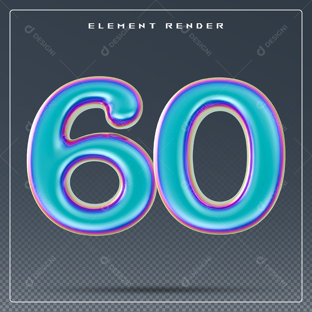 Elemento 3D Número 60 Azul para Composição PSD