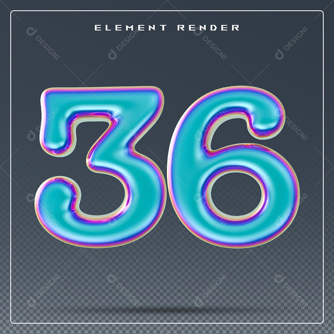 Elemento 3D Número 36 Azul para Composição PSD