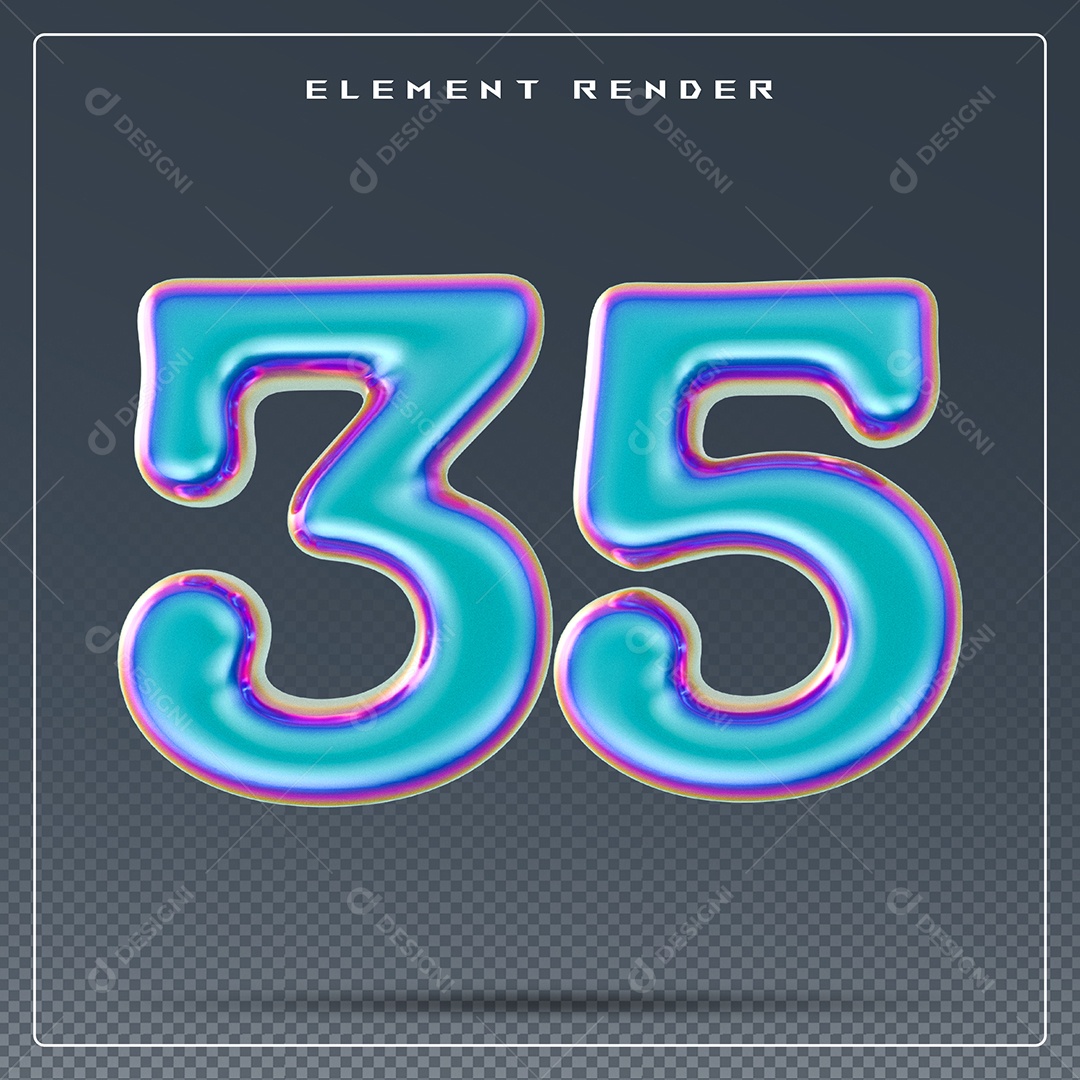 Elemento 3D Número 35 Azul para Composição PSD