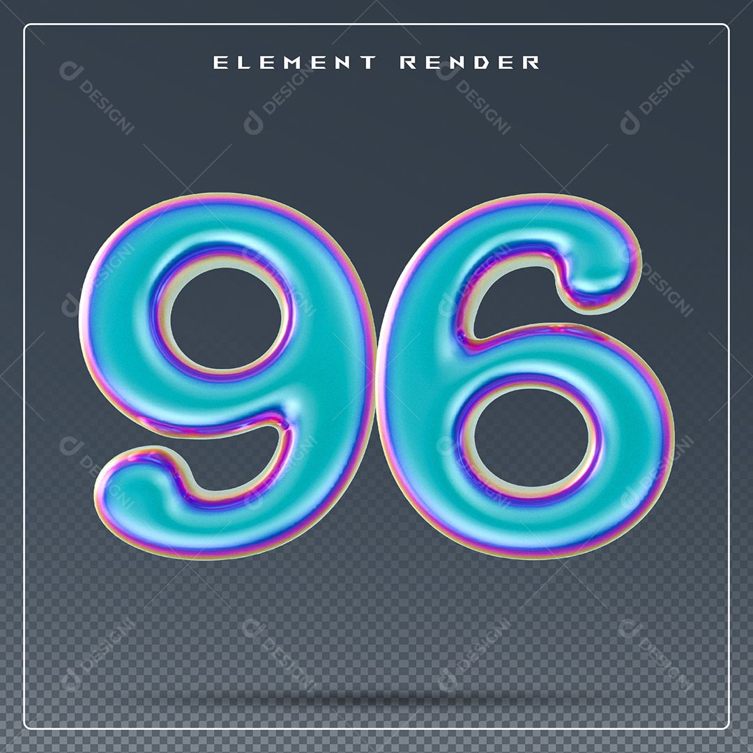 Elemento 3D Número 96 Azul para Composição PSD