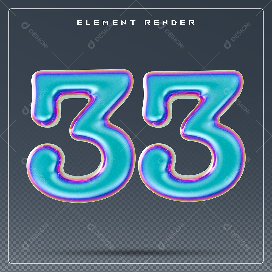 Elemento 3D Número 33 Azul para Composição PSD