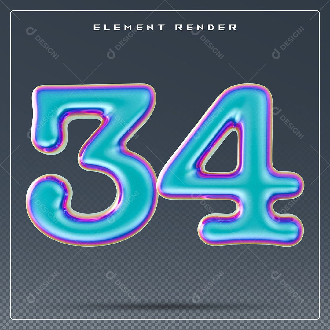 Elemento 3D Número 34 Azul para Composição PSD