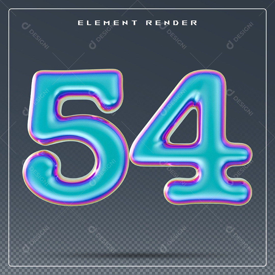 Elemento 3D Número 54 Azul para Composição PSD