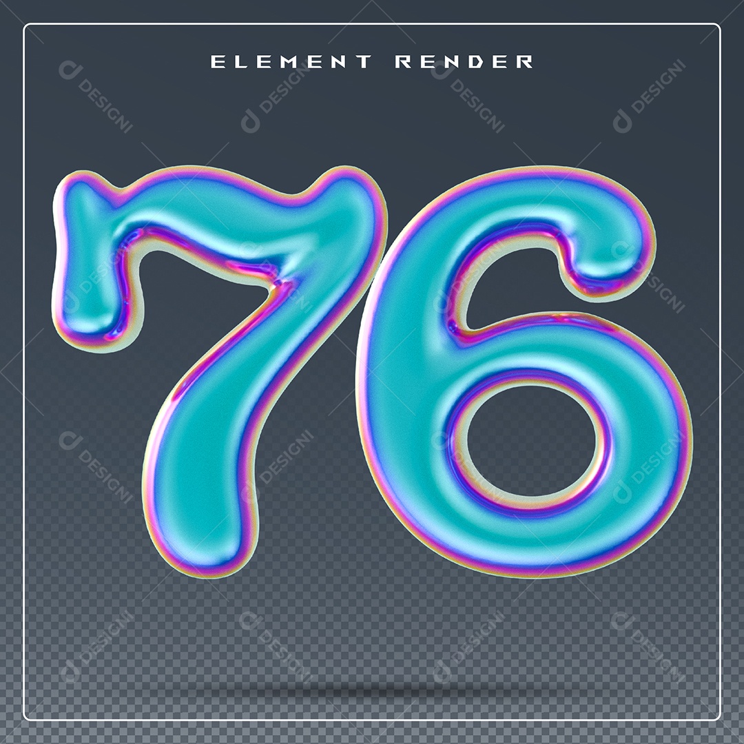 Elemento 3D Número 76 Azul para Composição PSD