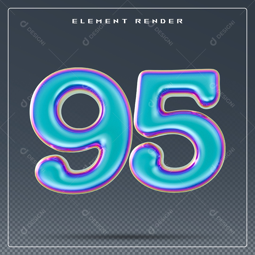 Elemento 3D Número 95 Azul para Composição PSD