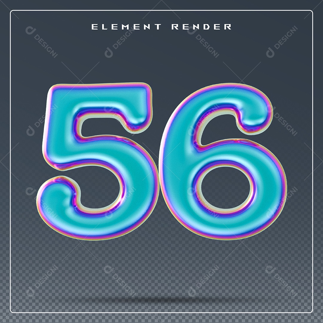 Elemento 3D Número 56 Azul para Composição PSD