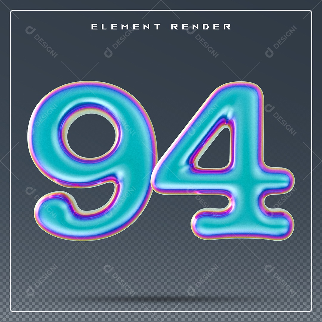 Elemento 3D Número 94 Azul para Composição PSD