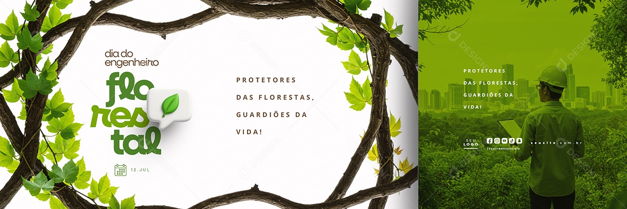 Carrossel Dia do Engenheiro Florestal 12 Julho Social Media PSD Editável
